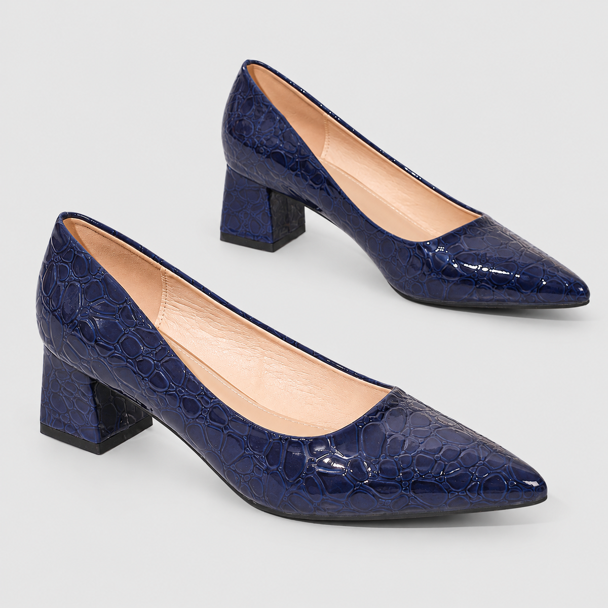 Georgina-Claire | Women’s Croc-Embossed Pointed-Toe Block-Heel Pumps — product detail 3