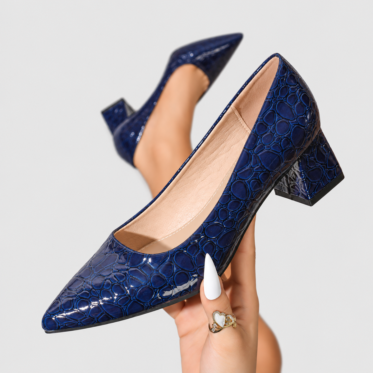 Georgina-Claire | Women’s Croc-Embossed Pointed-Toe Block-Heel Pumps — product detail 4