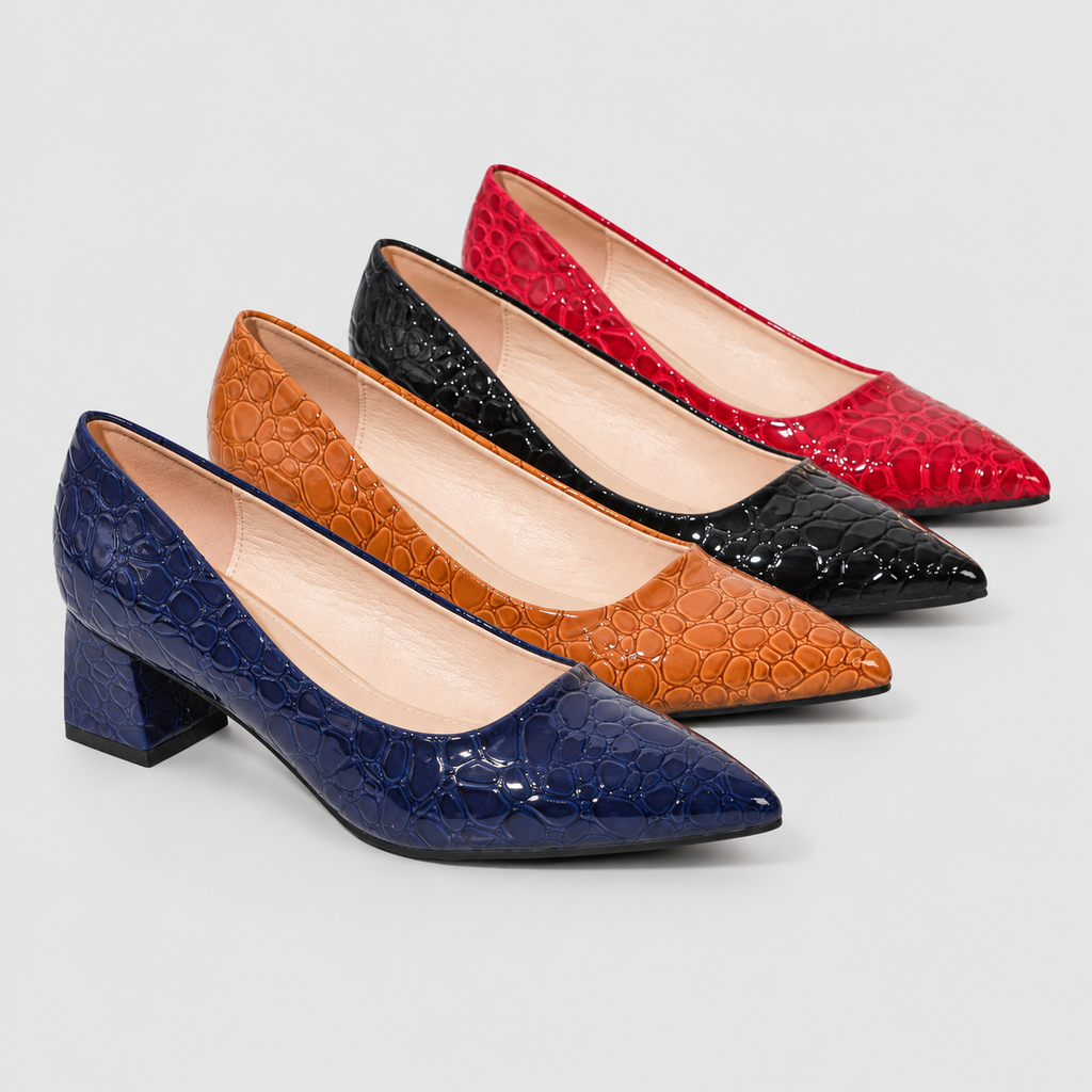 Georgina-Claire | Women’s Croc-Embossed Pointed-Toe Block-Heel Pumps — product detail 5