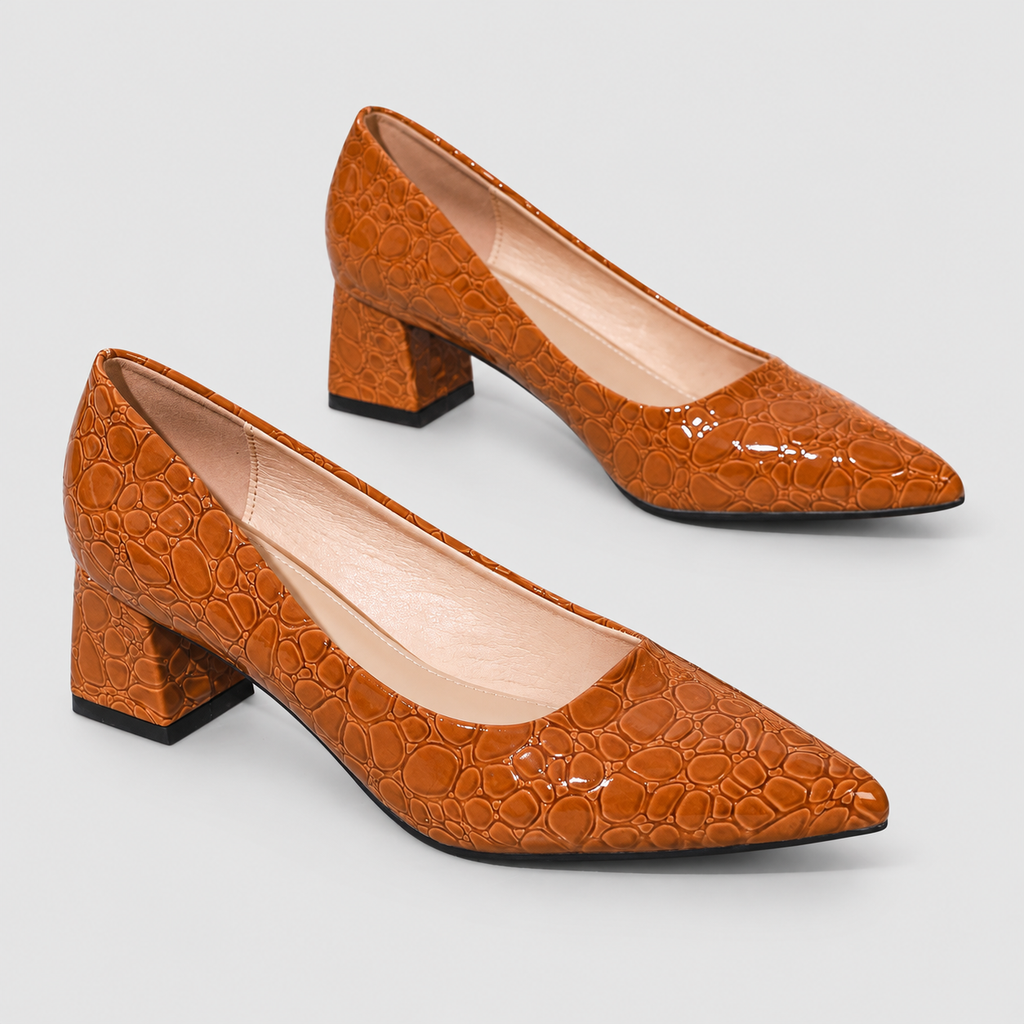 Georgina-Claire | Women’s Croc-Embossed Pointed-Toe Block-Heel Pumps — product detail 9