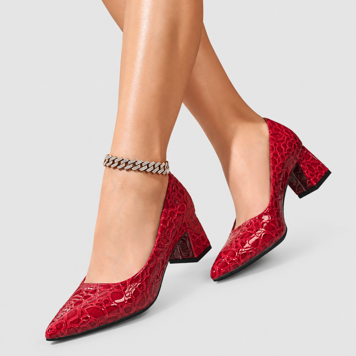 Georgina-Claire | Women’s Croc-Embossed Pointed-Toe Block-Heel Pumps — product detail 12