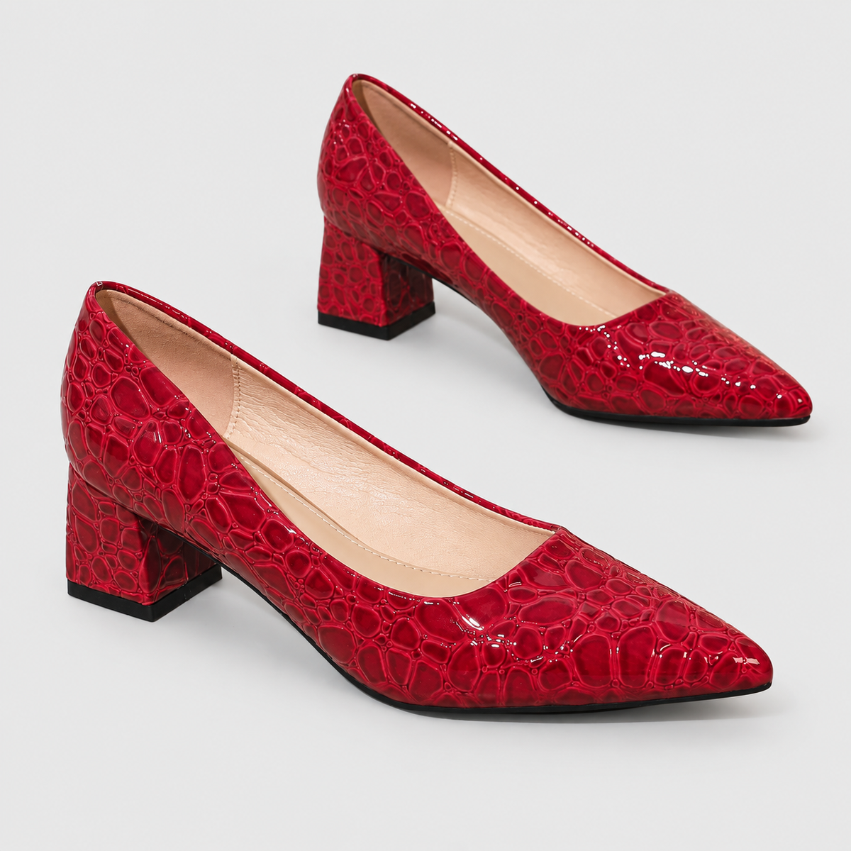 Georgina-Claire | Women’s Croc-Embossed Pointed-Toe Block-Heel Pumps — product detail 13