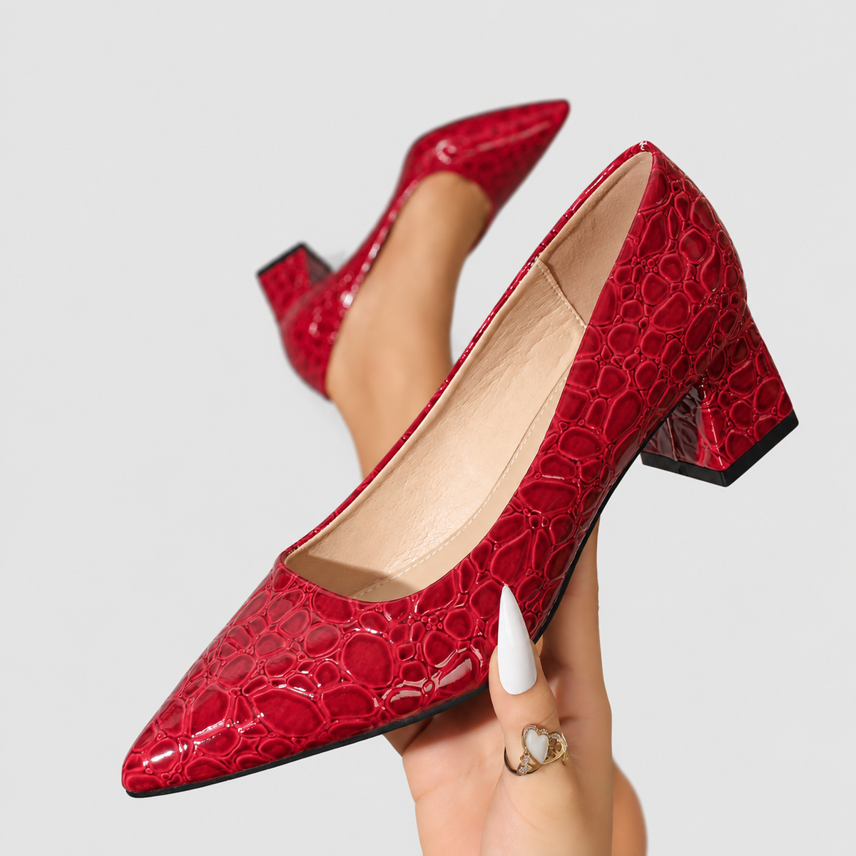 Georgina-Claire | Women’s Croc-Embossed Pointed-Toe Block-Heel Pumps — product detail 14
