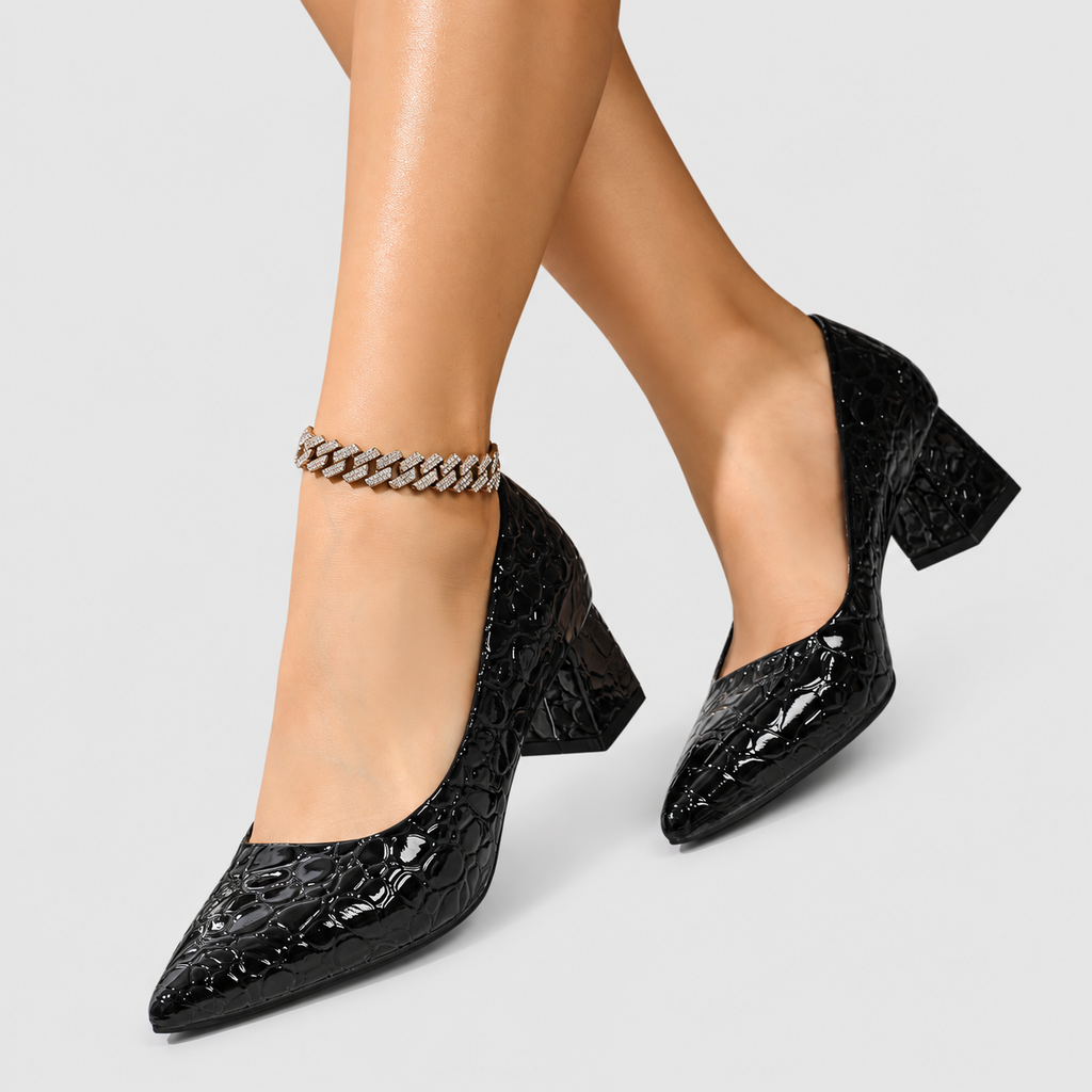 Georgina-Claire | Women’s Croc-Embossed Pointed-Toe Block-Heel Pumps — product detail 16