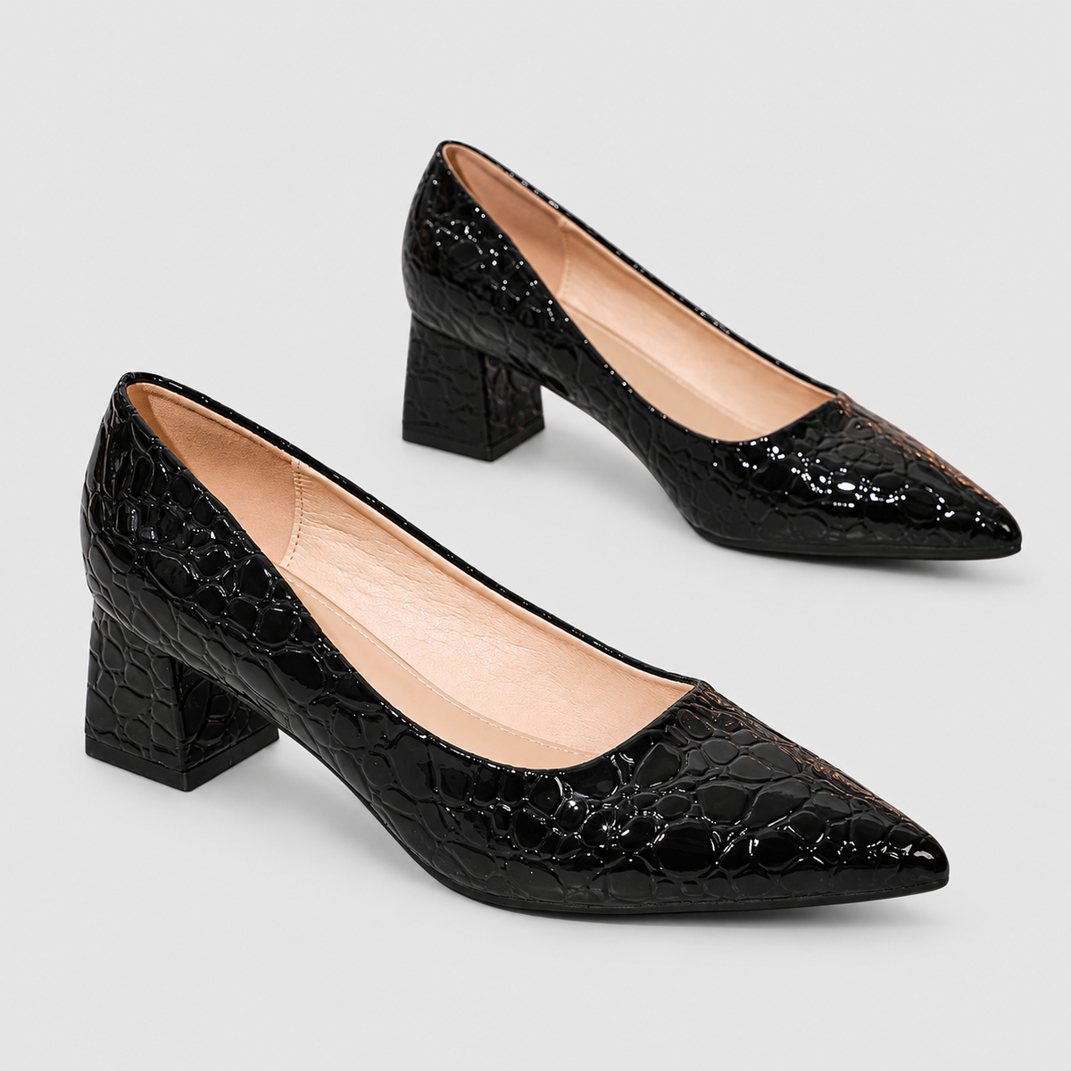 Georgina-Claire | Women’s Croc-Embossed Pointed-Toe Block-Heel Pumps — product detail 17