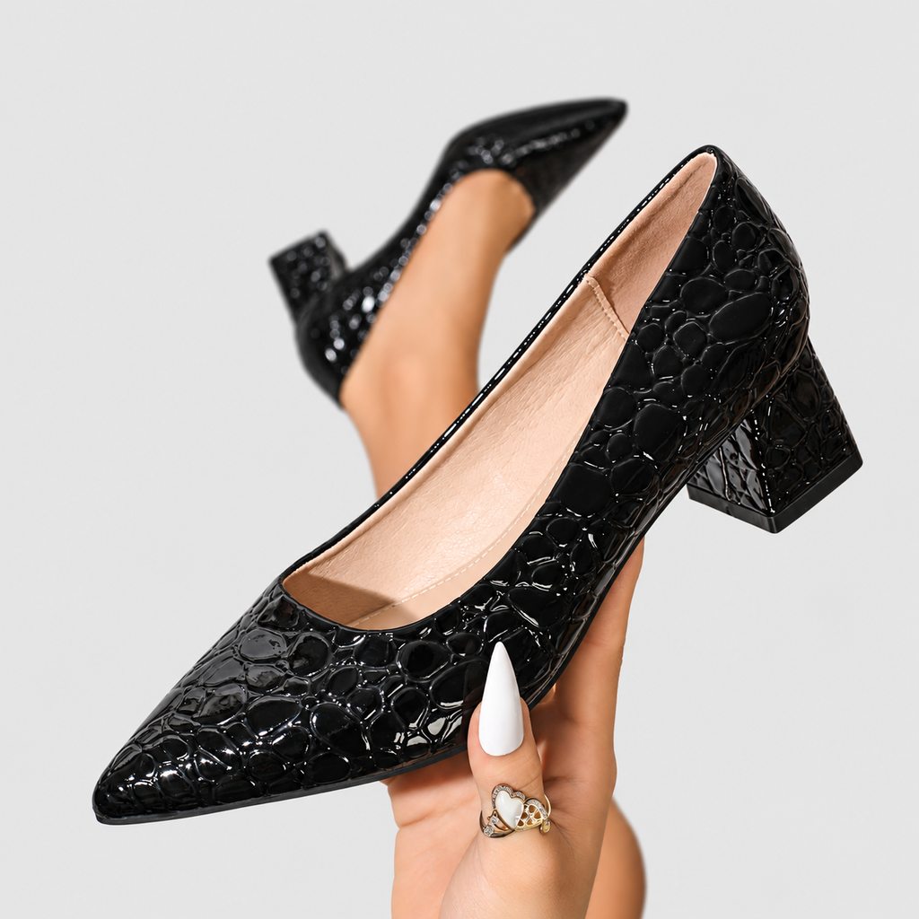 Georgina-Claire | Women’s Croc-Embossed Pointed-Toe Block-Heel Pumps — product detail 18