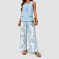 Georgina | Women’s Two-Piece Blouse and Wide-Leg Pants Set — Blue