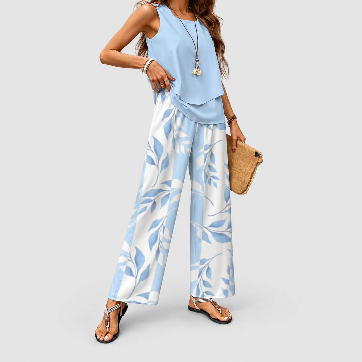 Georgina | Women’s Two-Piece Blouse and Wide-Leg Pants Set — product detail 7