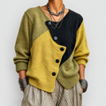 Ginevra-May | Women’s Colour-Block Asymmetric Button Cardigan — Olive Green