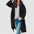 Ginevra-Rose | Women’s Hooded Long Button-Front Coat — Black