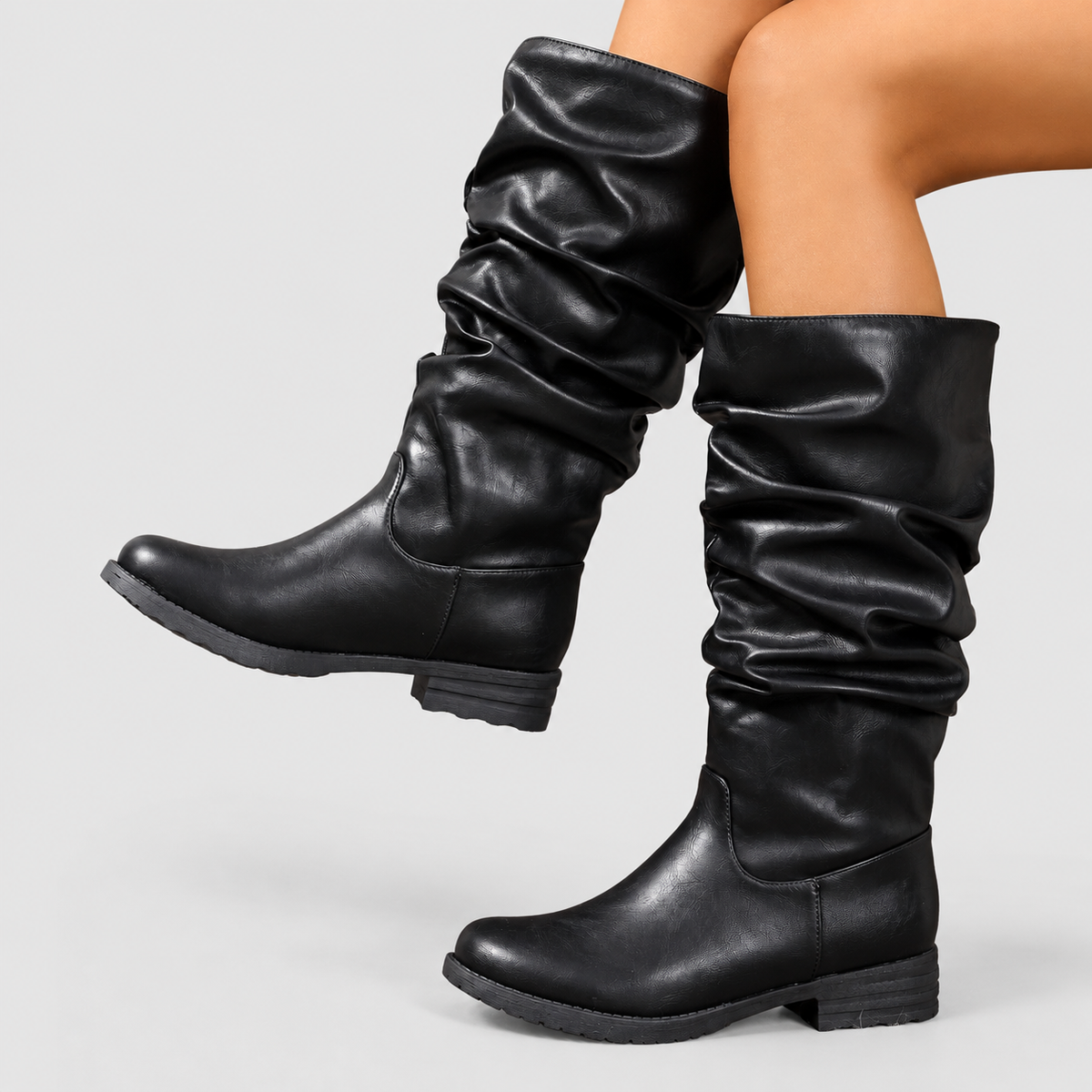 Glenora | Women’s Slouchy Pull-On Mid-Calf Boots — Black