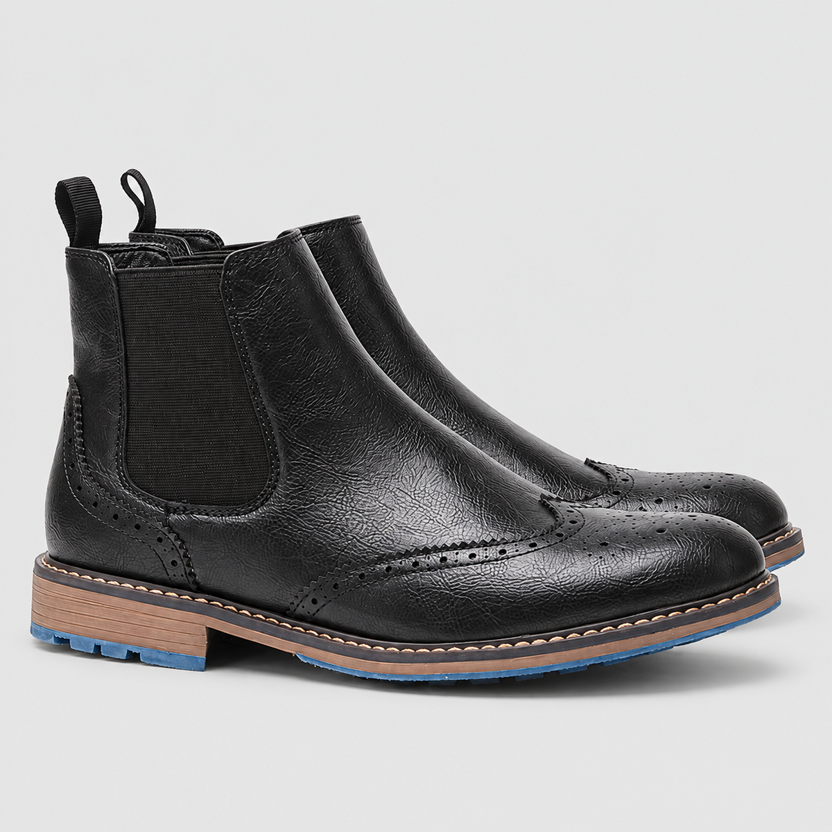 Godric | Men’s Brogue Chelsea Boots — Black