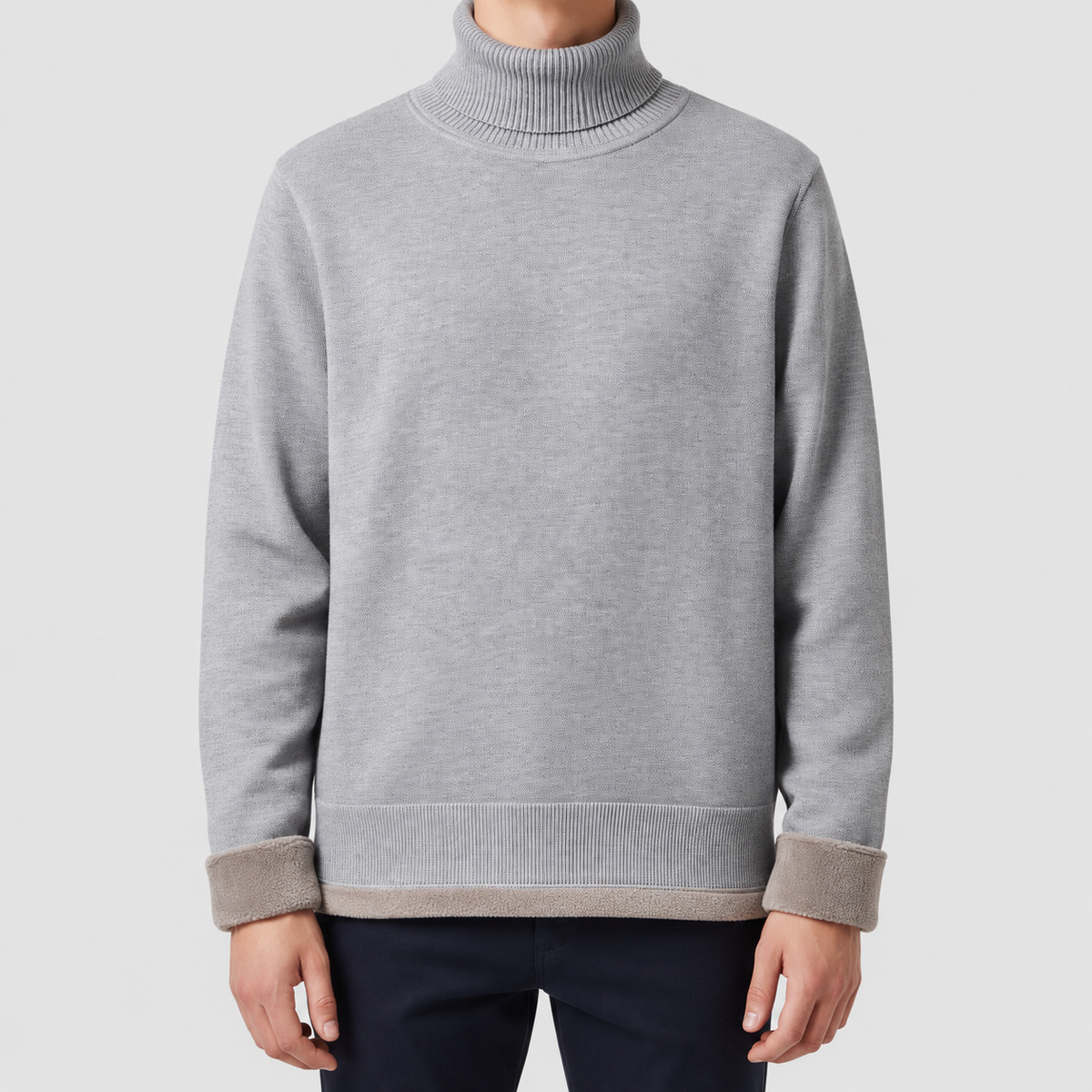 Graham | Men’s Casual Turtleneck Pullover — Light Grey