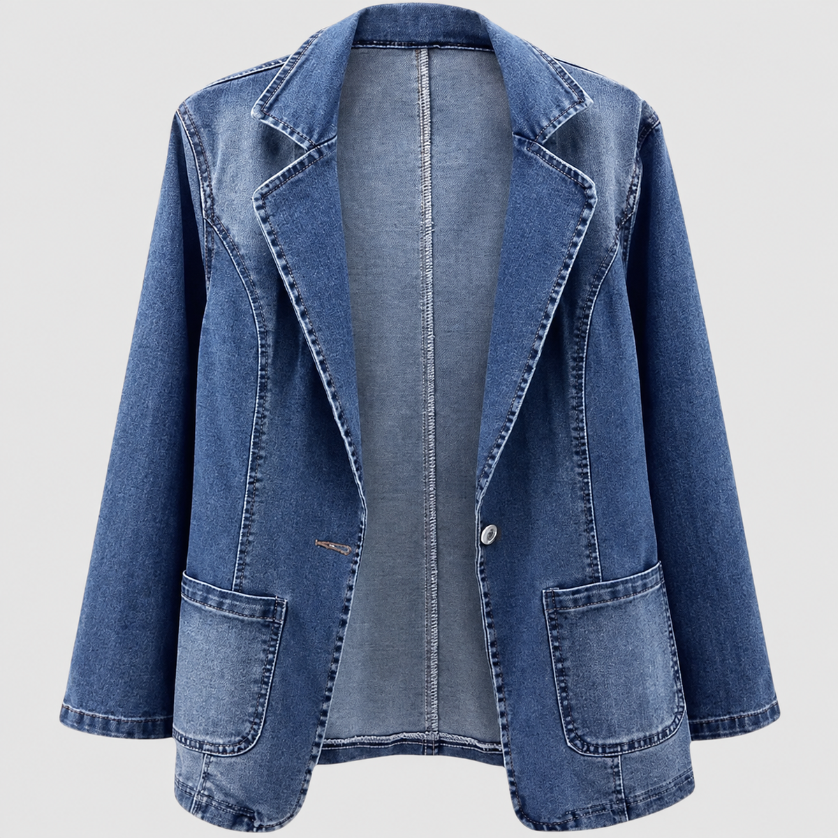 Gwendolyn | Women’s Denim-Look Notched-Lapel Jacket — Denim Blue