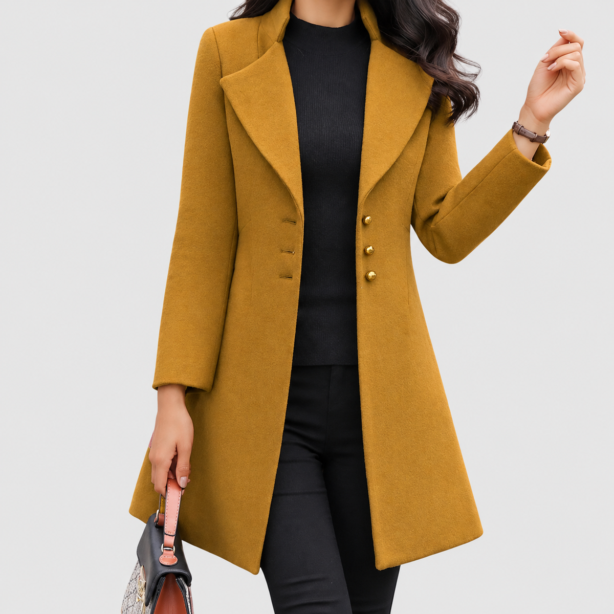 Hannelise | Women’s Tailored Coat with Lapel Collar — Yellow