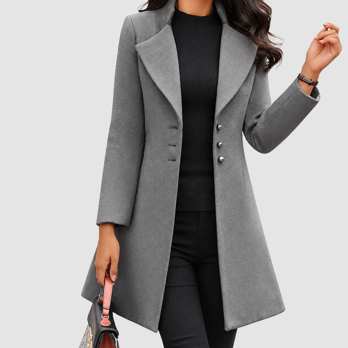 Hannelise | Women’s Tailored Coat with Lapel Collar — Grey