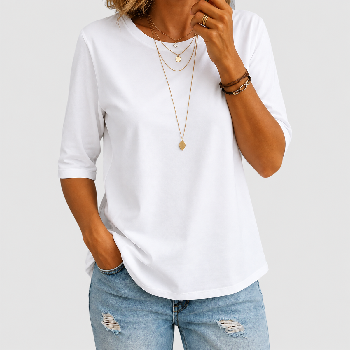 Harriella | Women’s Relaxed Half-Sleeve T-Shirt — White