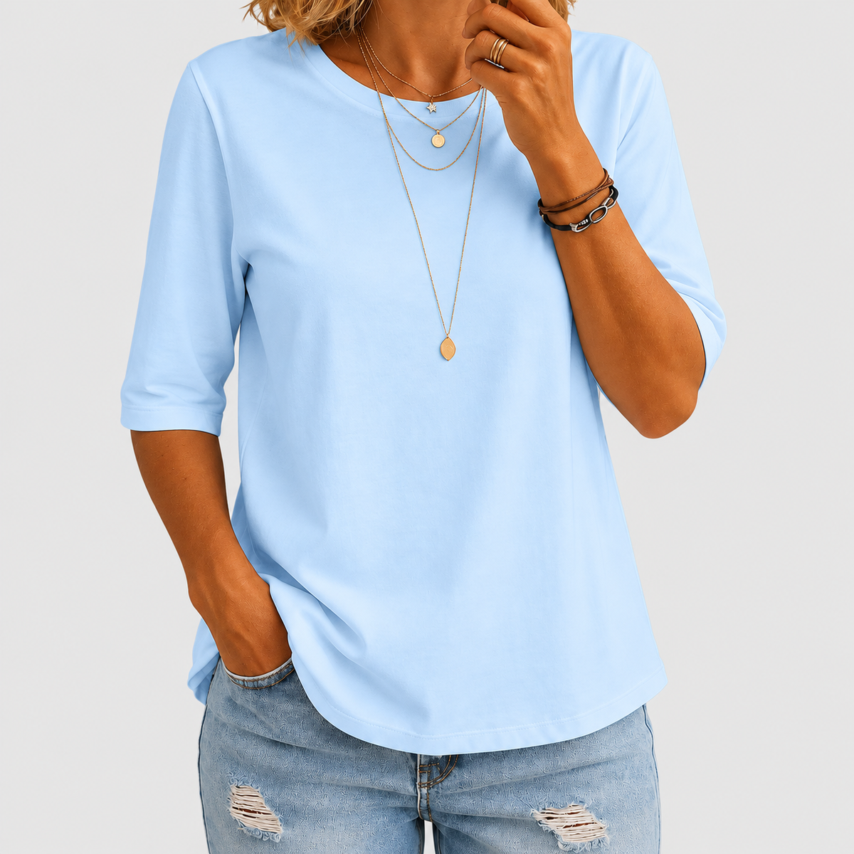 Harriella | Women’s Relaxed Half-Sleeve T-Shirt — Blue