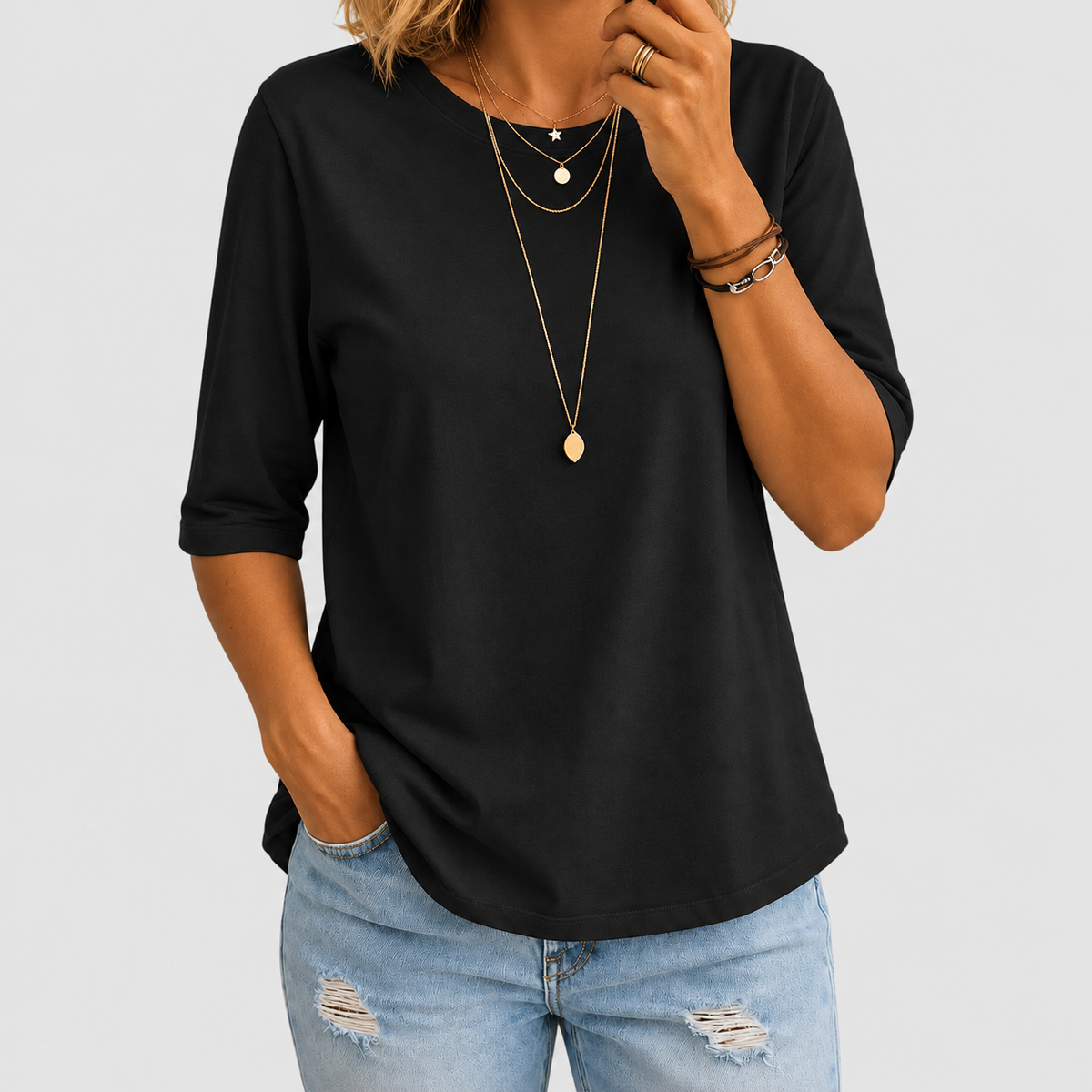 Harriella | Women’s Relaxed Half-Sleeve T-Shirt — Black