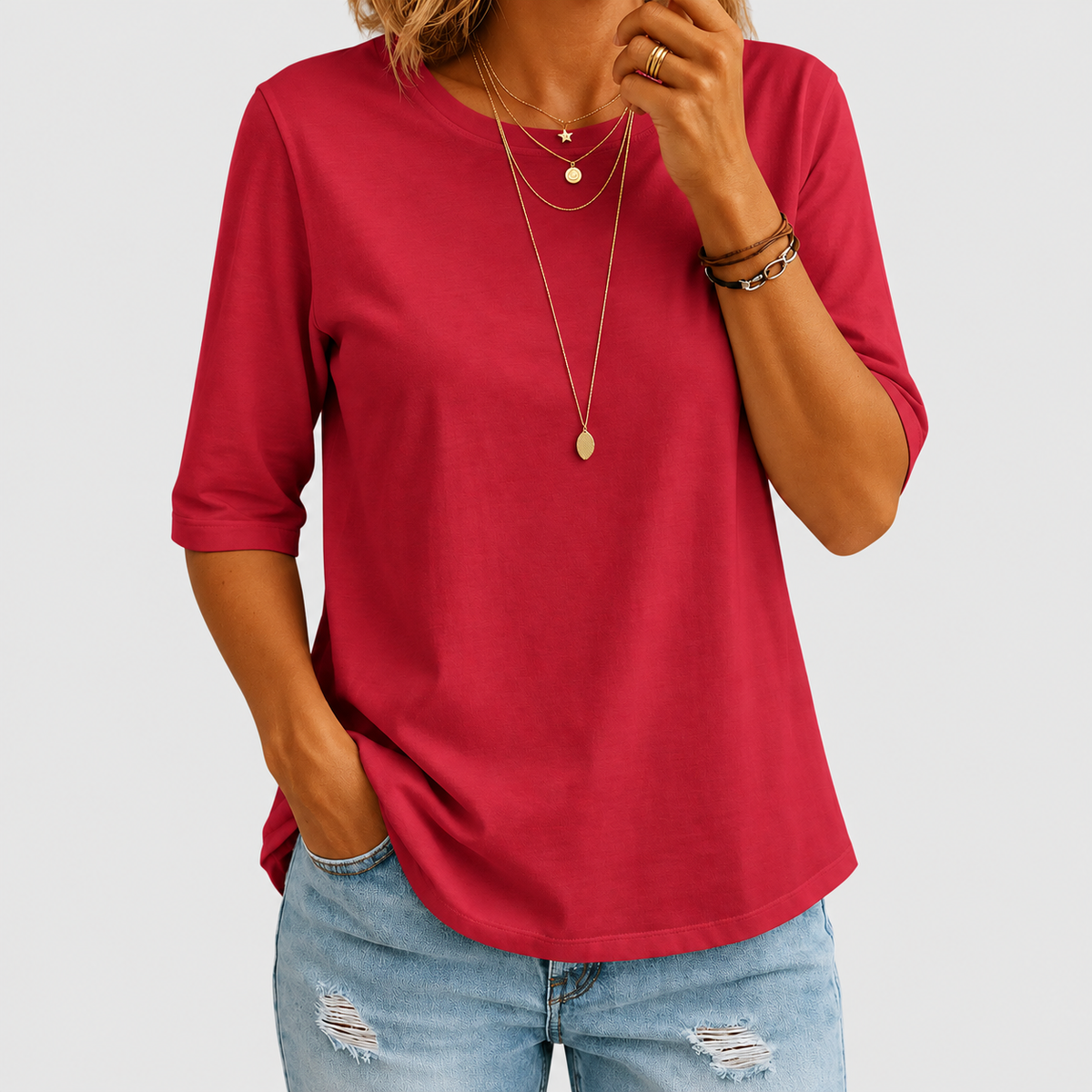 Harriella | Women’s Relaxed Half-Sleeve T-Shirt — Red