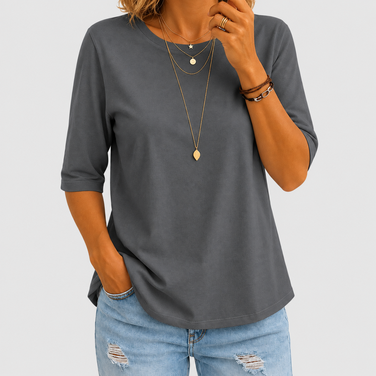 Harriella | Women’s Relaxed Half-Sleeve T-Shirt — Grey