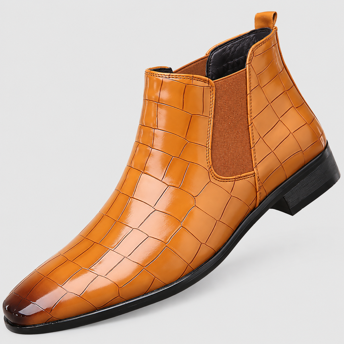 Harwin | Men’s Croc-Embossed Chelsea Boots — Yellow