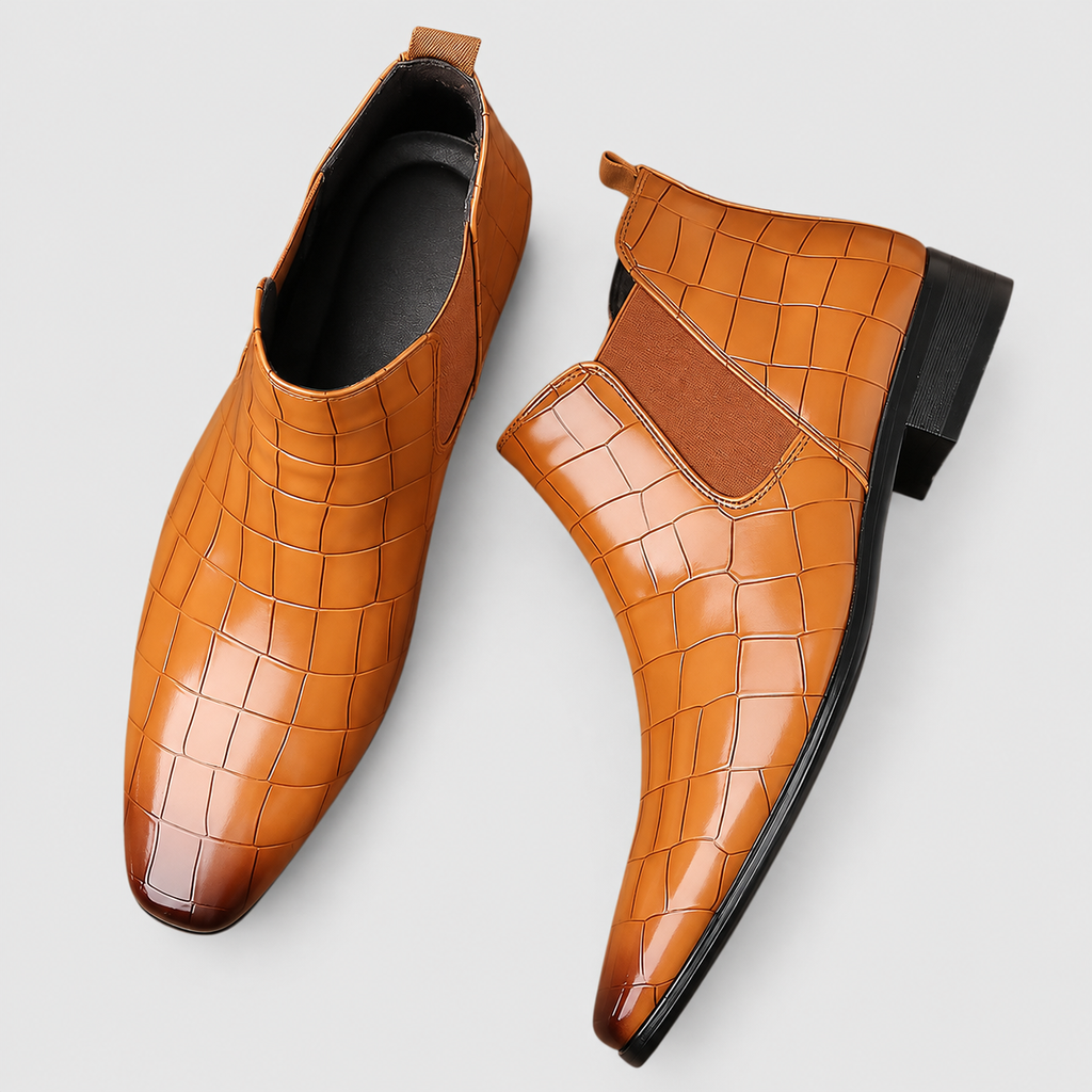 Harwin | Men’s Croc-Embossed Chelsea Boots — product detail 3