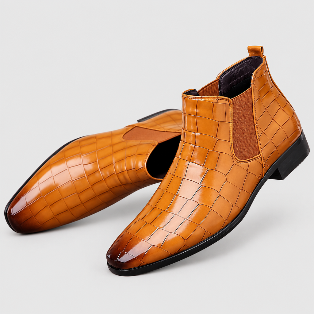 Harwin | Men’s Croc-Embossed Chelsea Boots — product detail 4