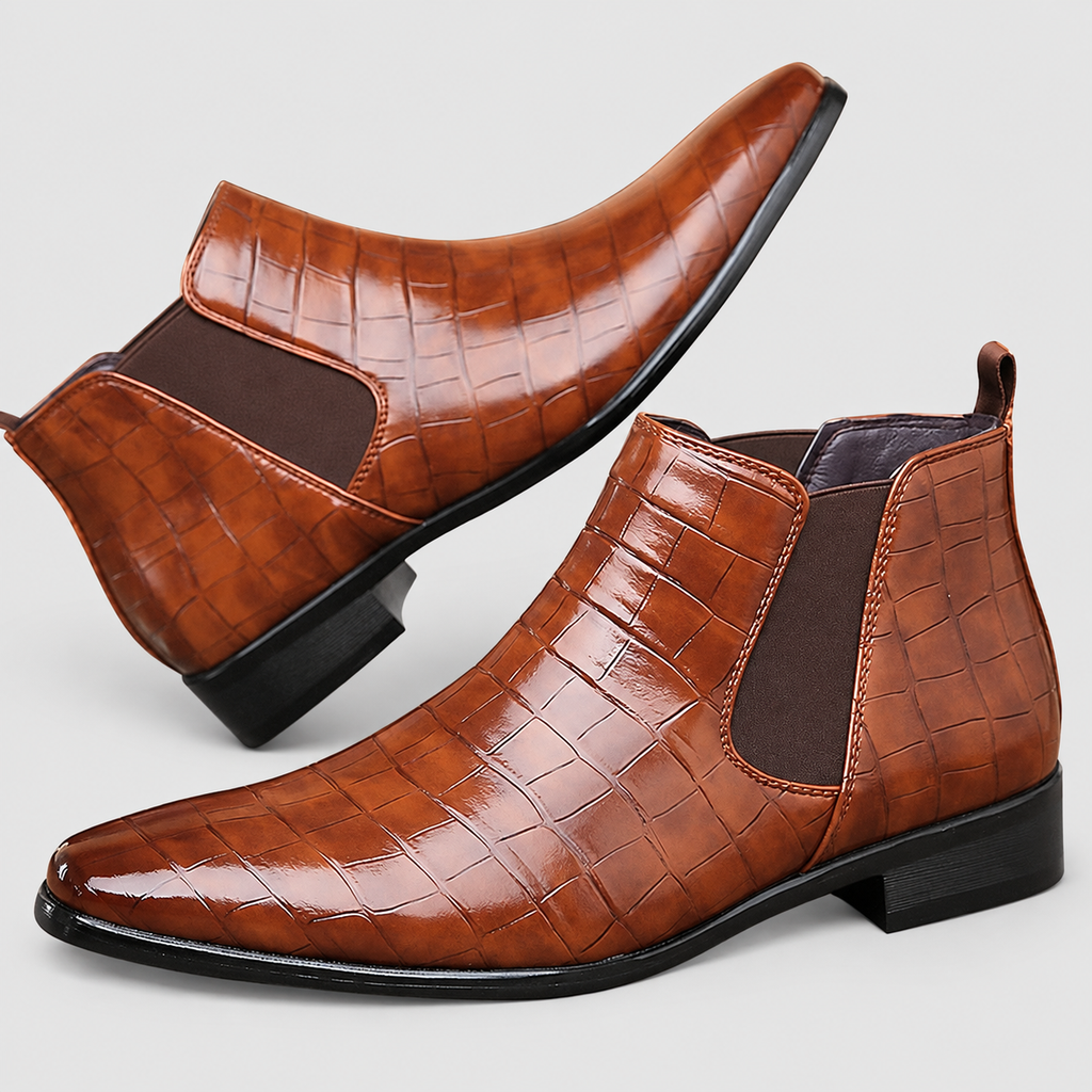 Harwin | Men’s Croc-Embossed Chelsea Boots — product detail 6