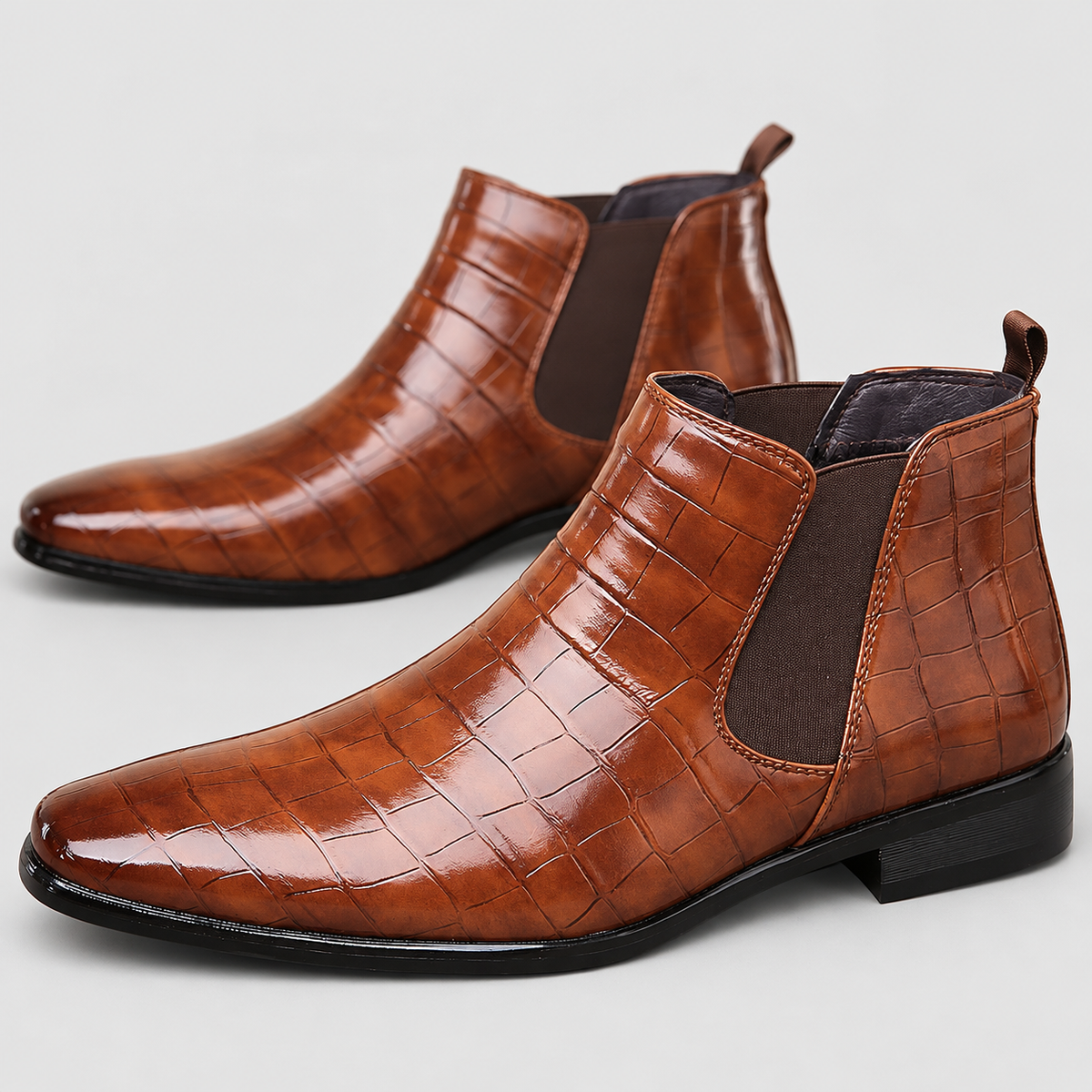 Harwin | Men’s Croc-Embossed Chelsea Boots — product detail 7