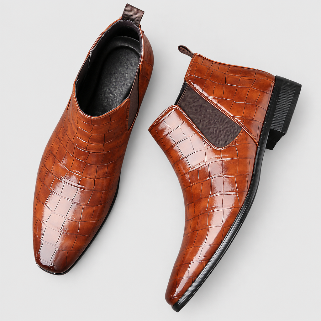 Harwin | Men’s Croc-Embossed Chelsea Boots — product detail 8