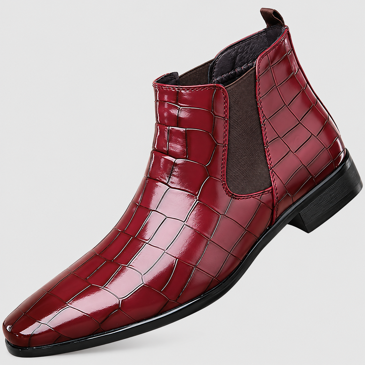 Harwin | Men’s Croc-Embossed Chelsea Boots — Brown