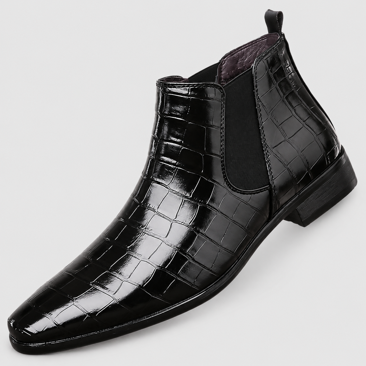Harwin | Men’s Croc-Embossed Chelsea Boots — Black
