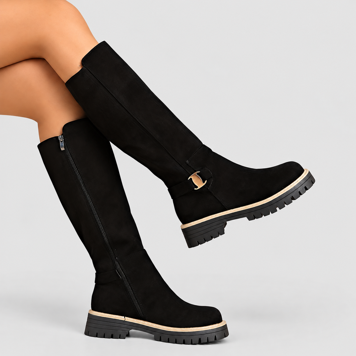 Hattie | Women’s Faux-Suede Knee-High Boots — Black
