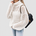 Helena | Women’s Oversized Chunky Knit Balloon-Sleeve Turtleneck Sweater — White