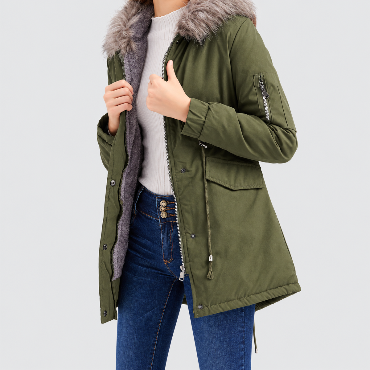 Henrietta-Claire | Women’s Hooded Drawstring-Waist Parka — product detail 3