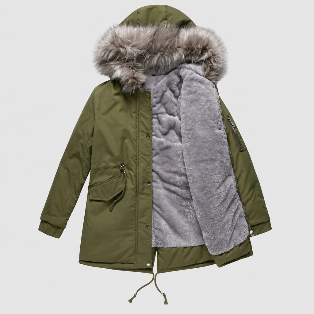 Henrietta-Claire | Women’s Hooded Drawstring-Waist Parka — Army Green