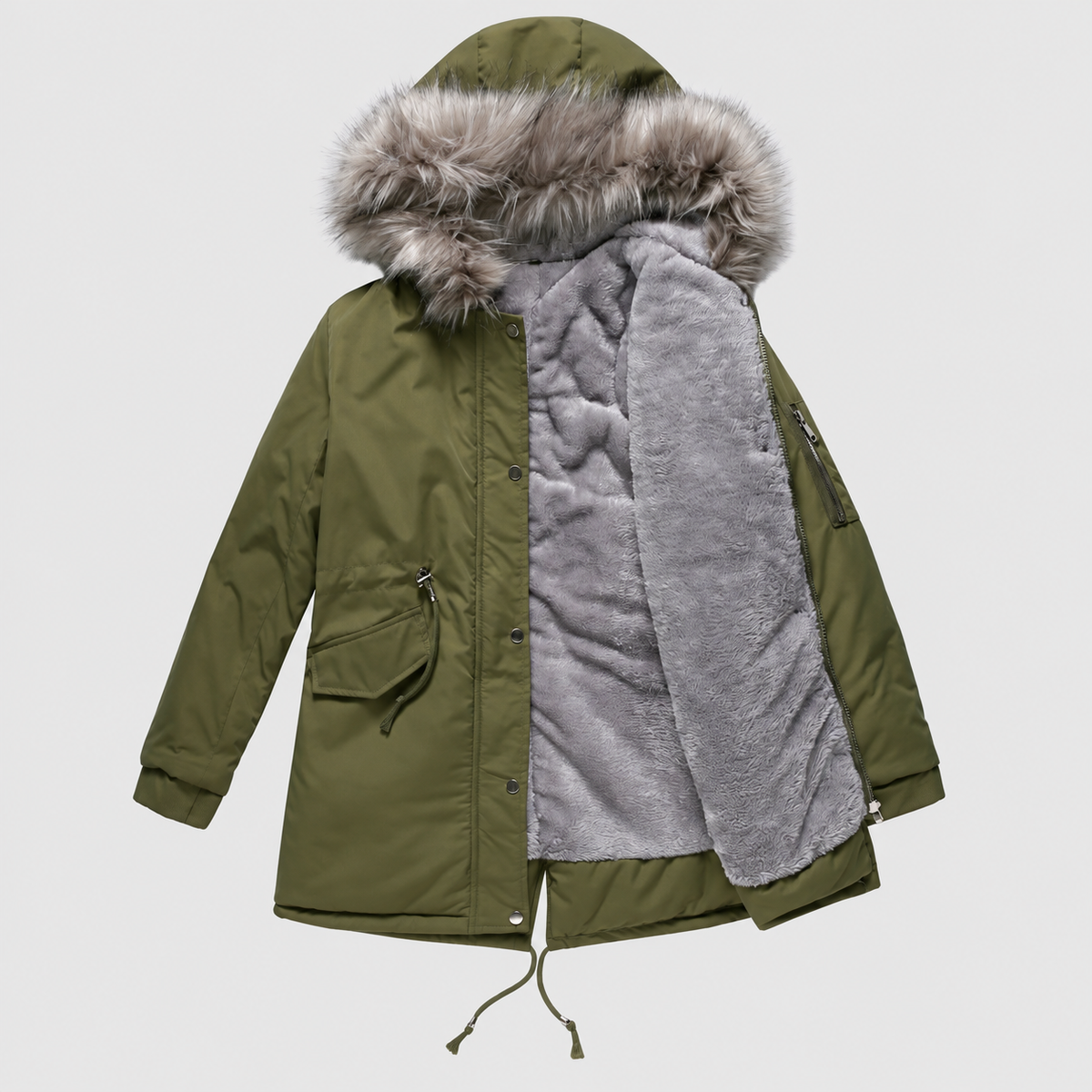 Henrietta-Claire | Women’s Hooded Drawstring-Waist Parka — Army Green