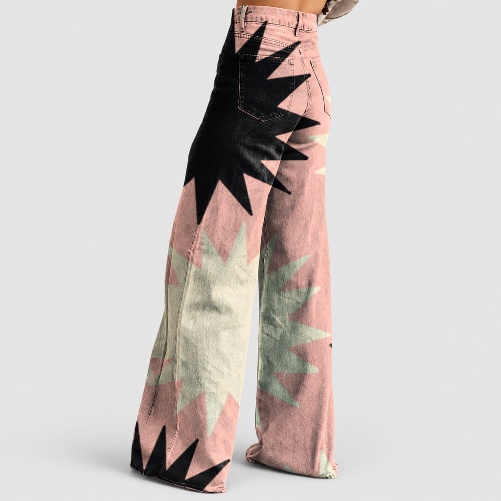 Henrietta | Women’s Pink Abstract-Print Wide-Leg Pants — product detail 2