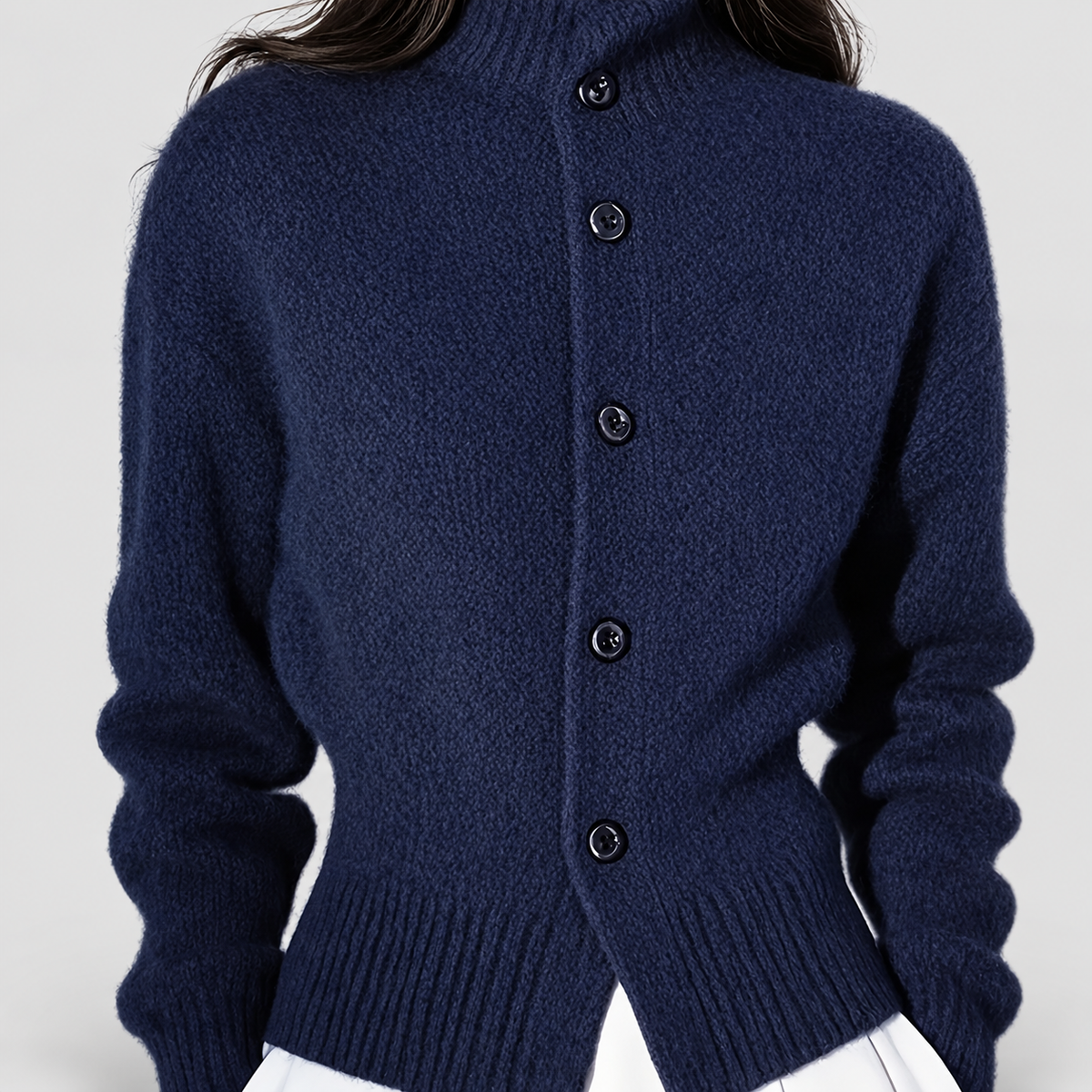 Henriette | Women’s High-Neck Button Cardigan — Navy