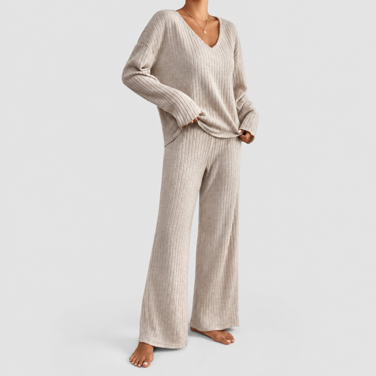 Hollina | Women’s Ribbed Knit Wide-Leg Lounge Set — product detail 3