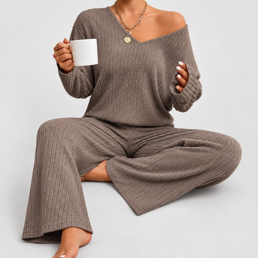 Hollina | Women’s Ribbed Knit Wide-Leg Lounge Set — product detail 6