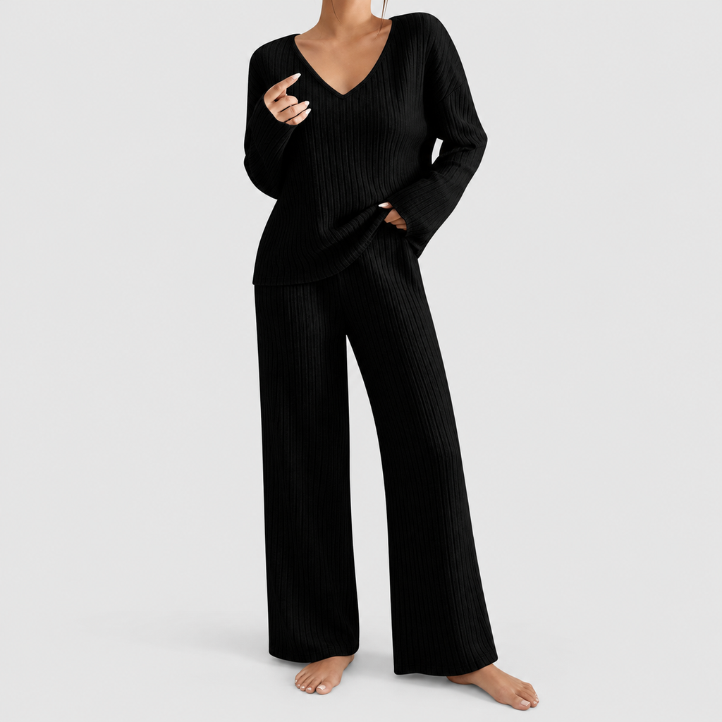 Hollina | Women’s Ribbed Knit Wide-Leg Lounge Set — product detail 8
