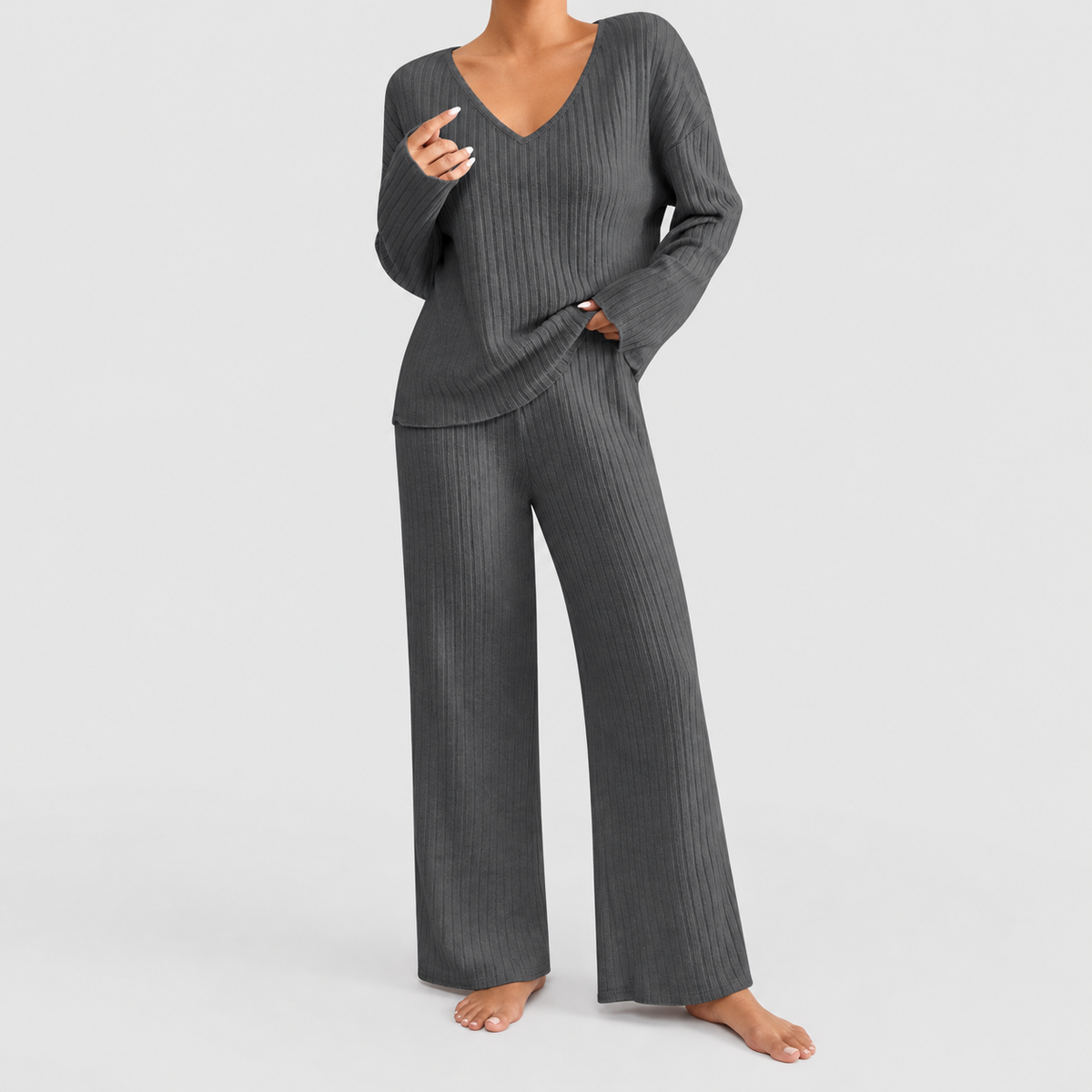 Hollina | Women’s Ribbed Knit Wide-Leg Lounge Set — product detail 11