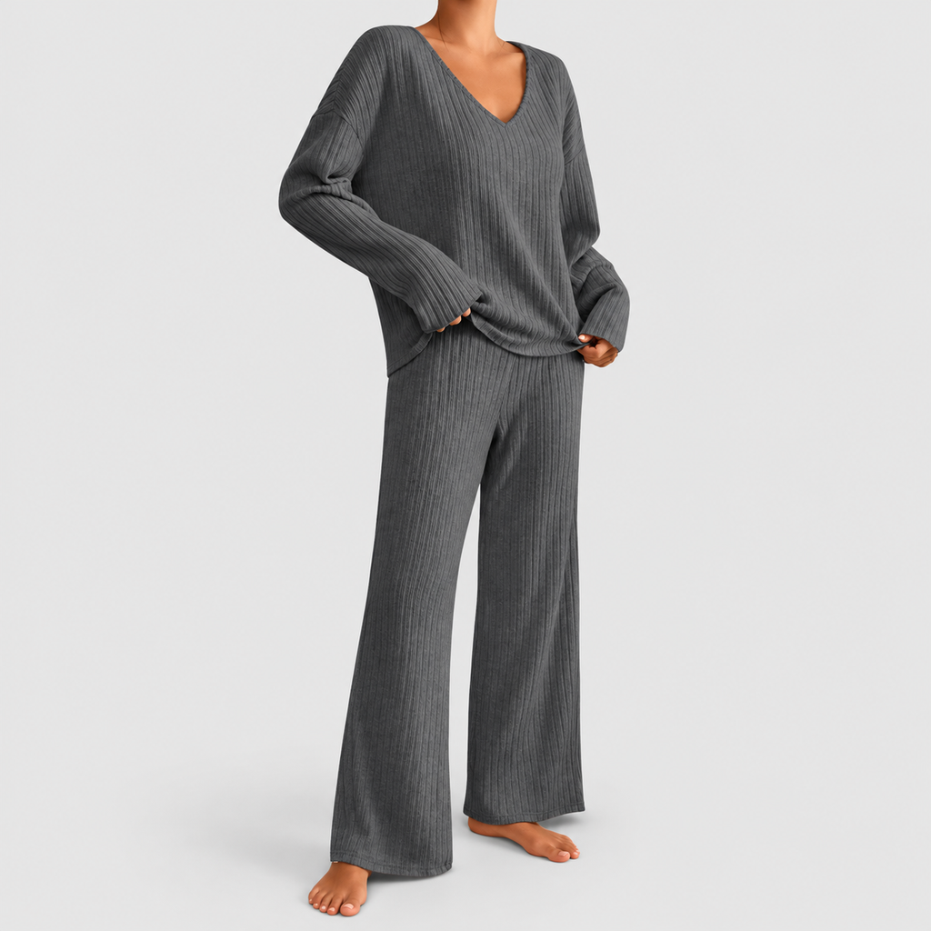Hollina | Women’s Ribbed Knit Wide-Leg Lounge Set — product detail 12