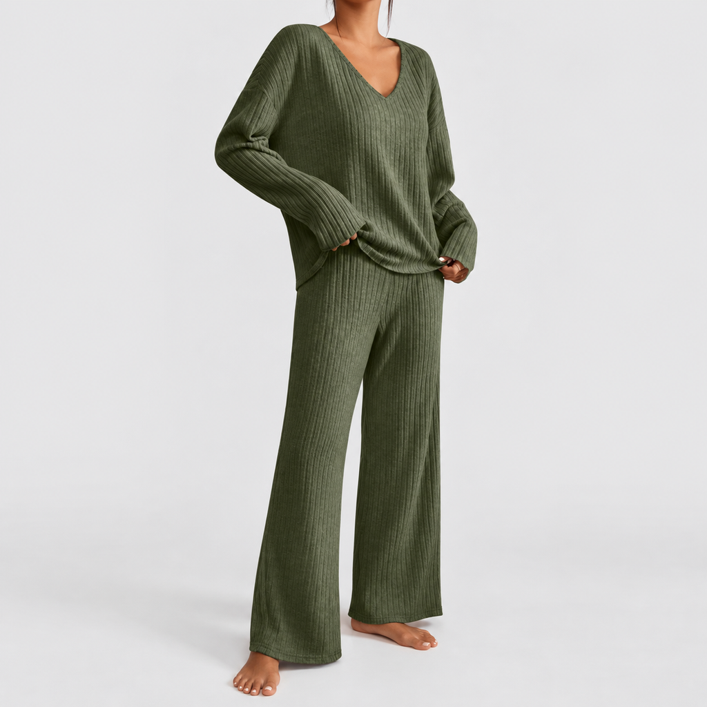 Hollina | Women’s Ribbed Knit Wide-Leg Lounge Set — product detail 15