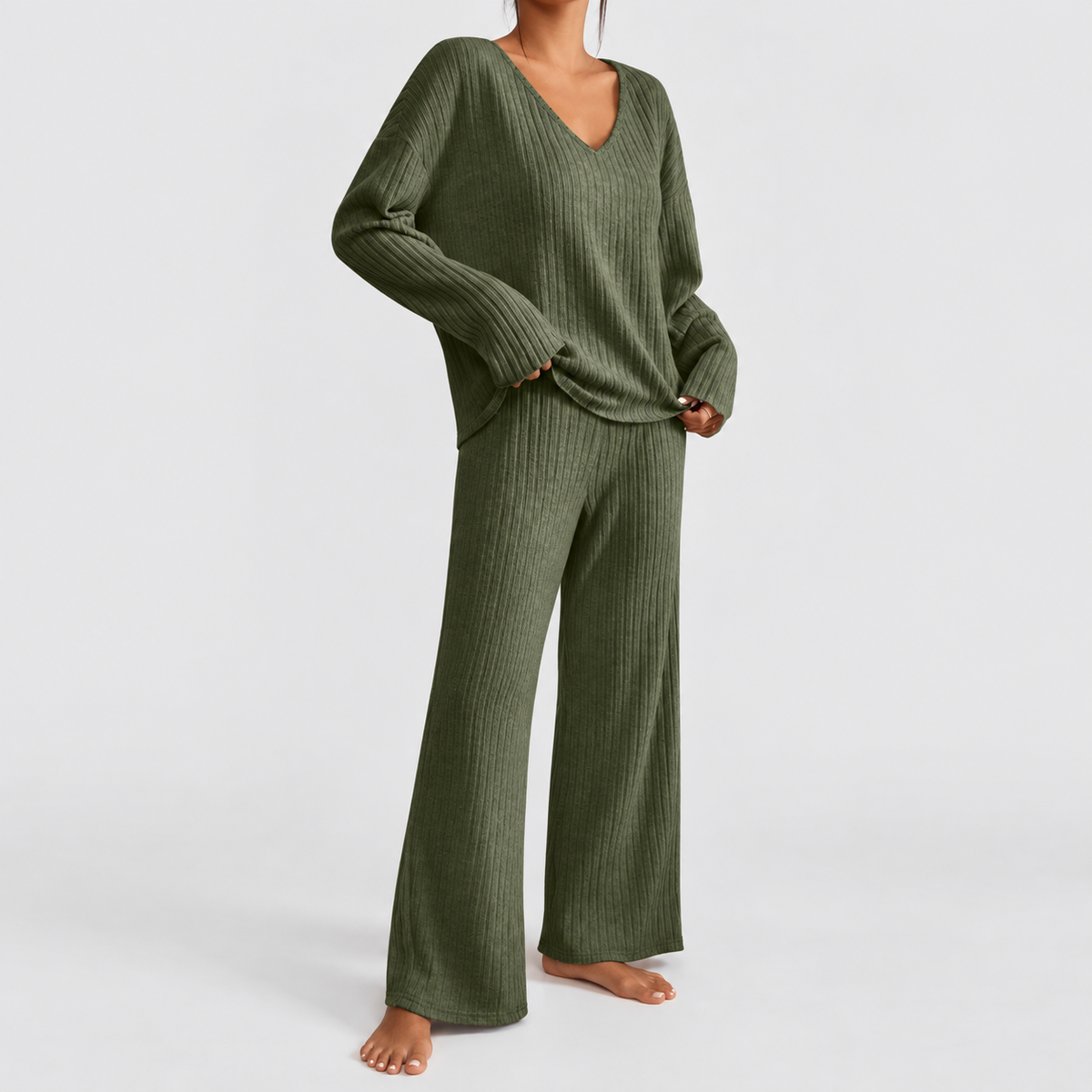 Hollina | Women’s Ribbed Knit Wide-Leg Lounge Set — product detail 15
