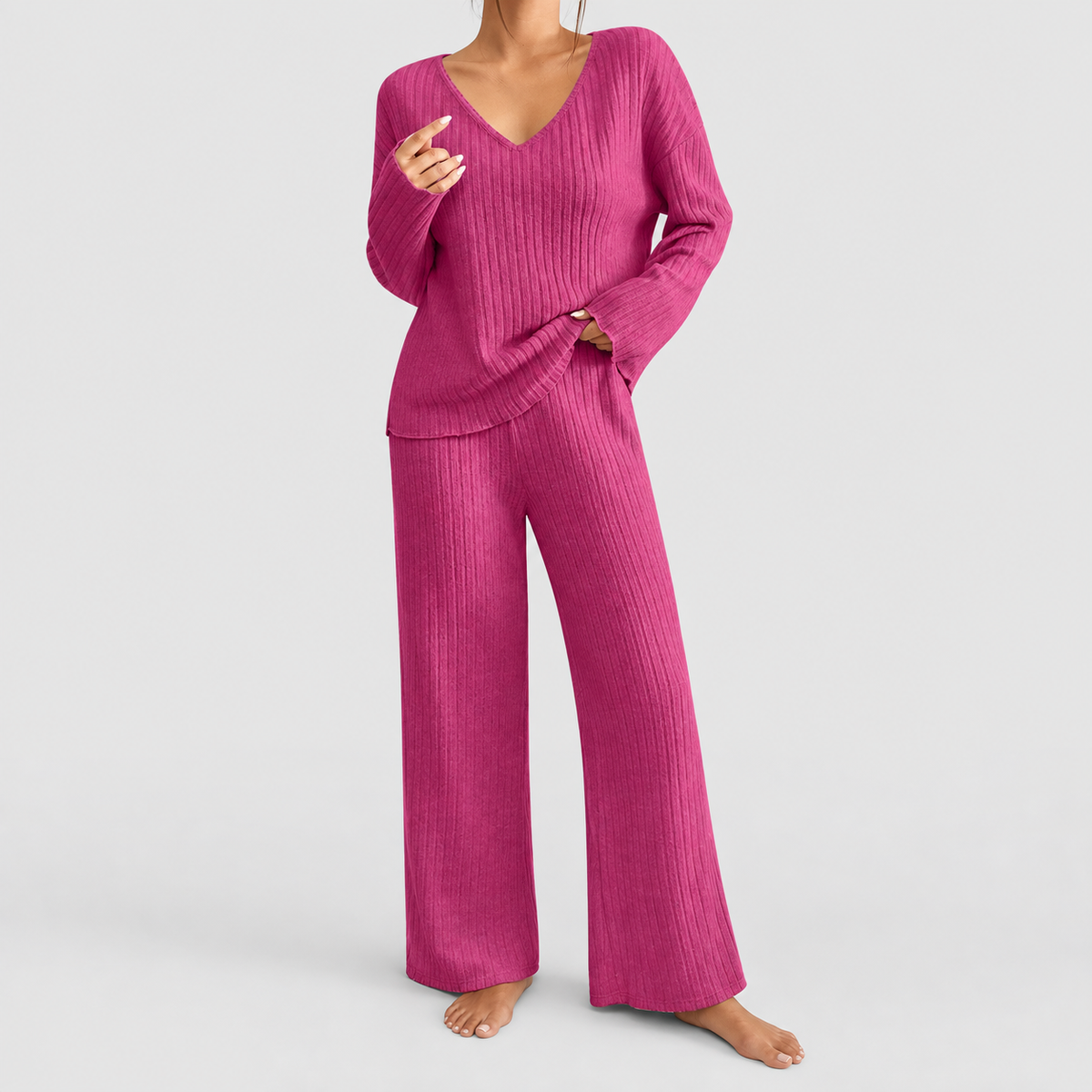 Hollina | Women’s Ribbed Knit Wide-Leg Lounge Set — product detail 18