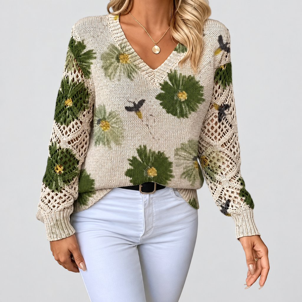 Honoria | Women’s V-Neck Floral Long-Sleeve Sweater — product detail 12