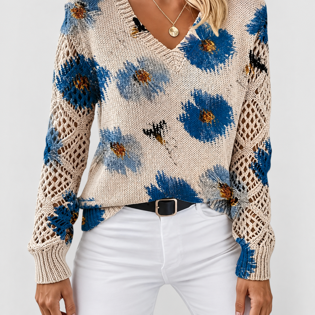 Honoria | Women’s V-Neck Floral Long-Sleeve Sweater — product detail 16